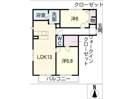 ドミール片西(2LDK/2階)の間取り写真
