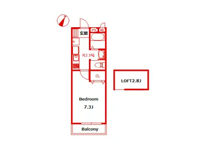 ローズマリー二俣川(1K/2階)の間取り写真