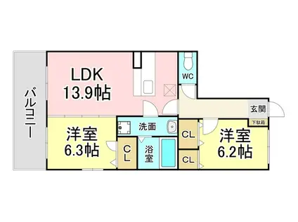 CASA GRANDE(2LDK/3階)の間取り写真