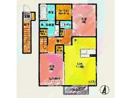 ウィステリア(2LDK/2階)の間取り写真