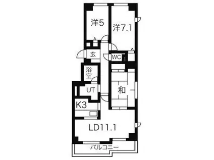 ロイヤルシティ駒場公園(3LDK/4階)の間取り写真