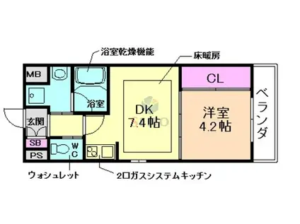 ライブガーデン新大阪(1DK/8階)の間取り写真
