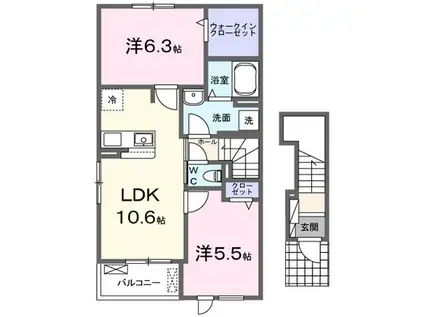 エヴァンジェル・II(2LDK/2階)の間取り写真