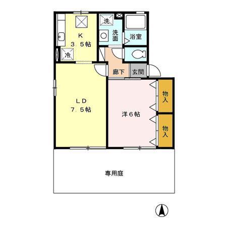 高崎グリーンハイツ V A/B(1LDK/1階)の間取り写真