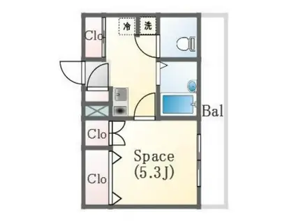 アスフローレス(1K/2階)の間取り写真