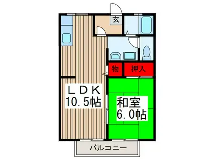 ビーライン差間・B棟(1LDK/2階)の間取り写真