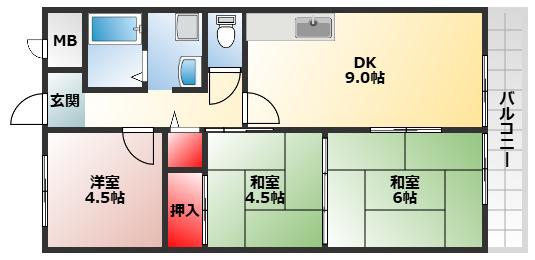 ヤマダマンション(3DK/1階)の間取り写真