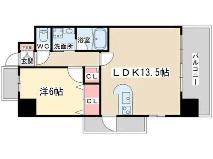 ノースヴィレッジ壱番館(1LDK/9階)の間取り写真