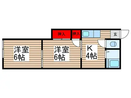 旭ヶ丘コーポ(2K/1階)の間取り写真