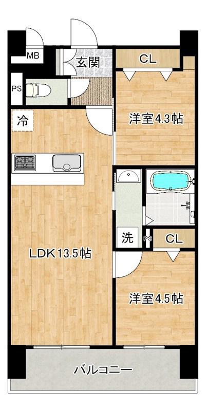 フローリィ279(2LDK/7階)の間取り写真