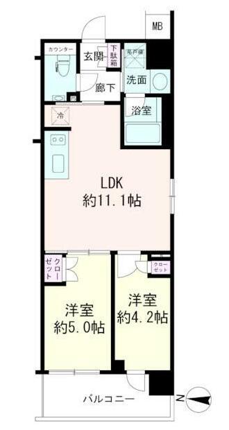 デュオステージ中山(2LDK/5階)の間取り写真