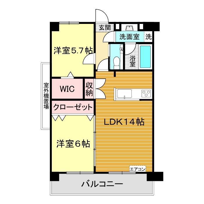 ブランジュ ルラーシュ小郡(2LDK/9階)の間取り写真