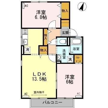 ハイカムール泉都町 A棟(2LDK/2階)の間取り写真