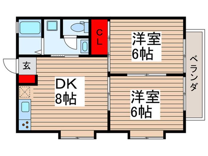 エスポワール中川(2DK/2階)の間取り写真
