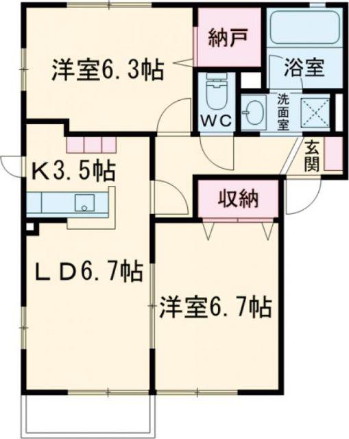 ベルハイツD(2LDK/1階)の間取り写真