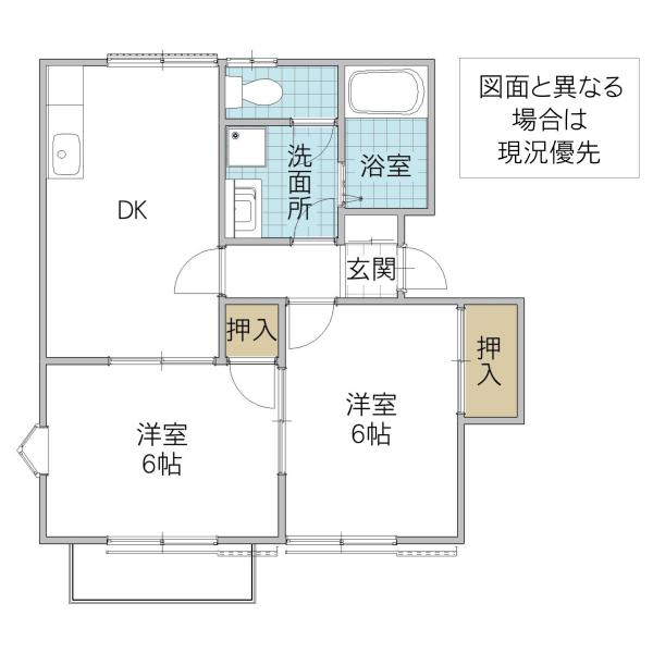 サニーハイツ B棟(2DK/2階)の間取り写真