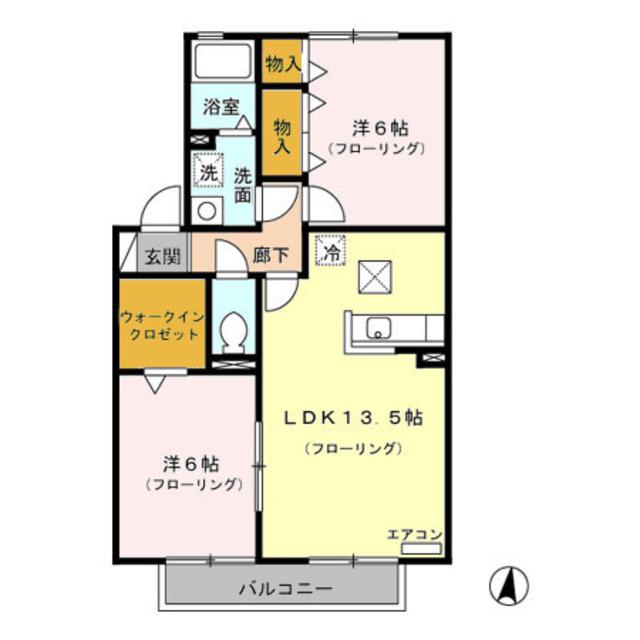 ヒルズ加茂川(2LDK/1階)の間取り写真