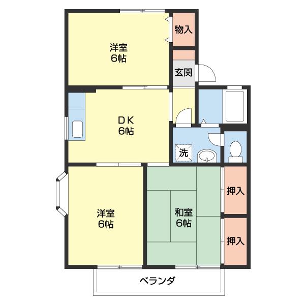 ヤマイチPLAZAセジュール2番館(3DK/2階)の間取り写真