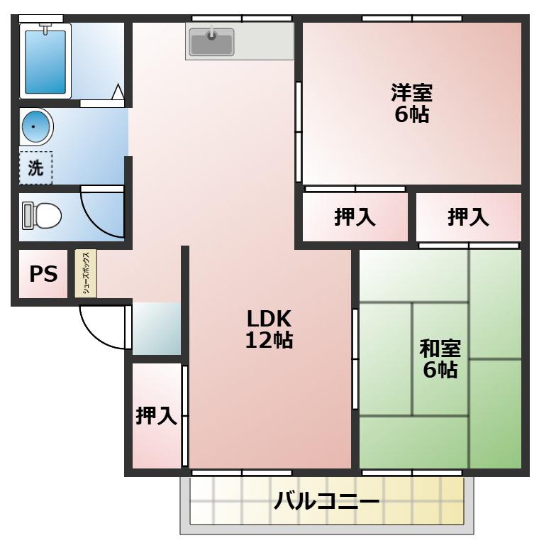 ビリーブ・タウンD棟(2LDK/1階)の間取り写真