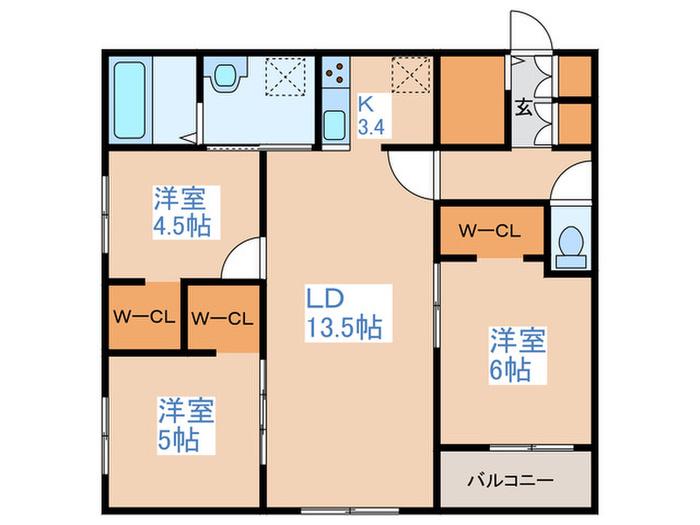 エフュート福住(3LDK/2階)の間取り写真