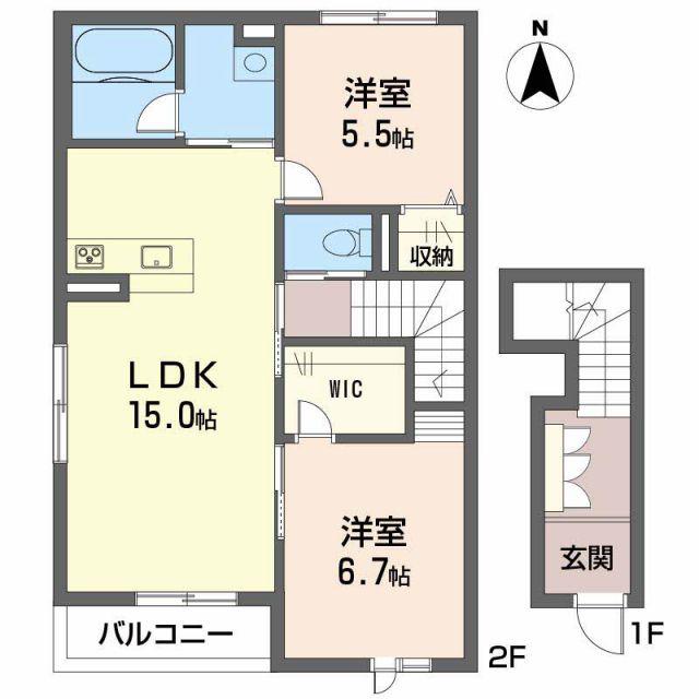 リラフォート西垣生II(2LDK/2階)の間取り写真