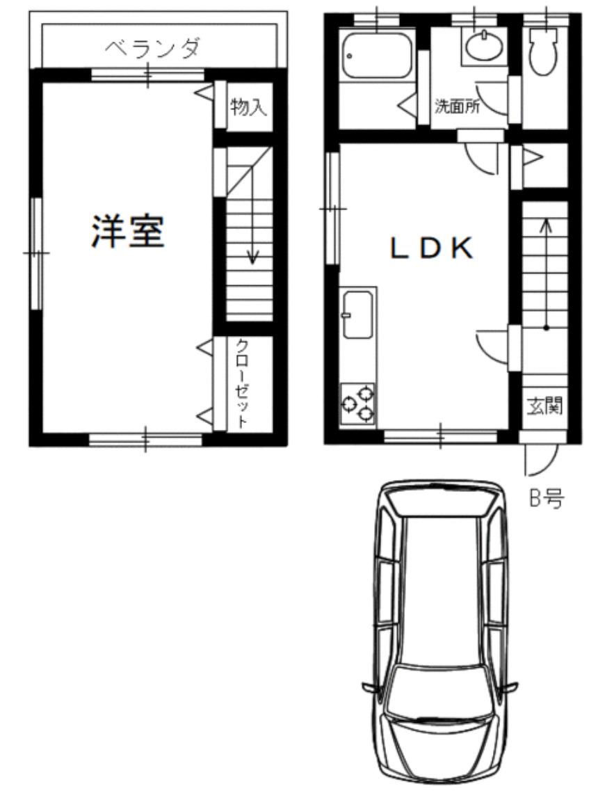 四郷町メゾネット(1LDK/1階)の間取り写真
