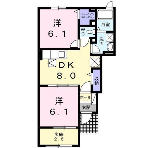 大和ステーションヒルズ深見 B棟(2DK/1階)の間取り写真