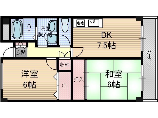 アメニティ駅前(2DK/1階)の間取り写真