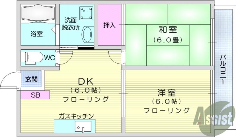 クレストハイツ(2DK/2階)の間取り写真