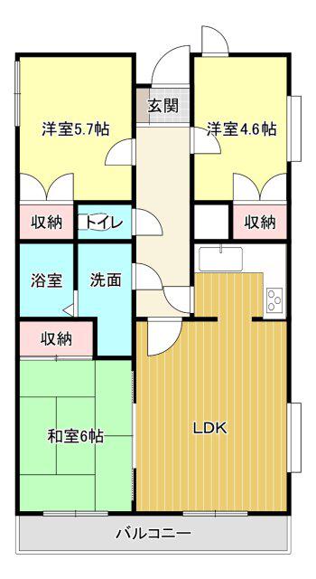 小倉広沢マンション(3LDK/1階)の間取り写真