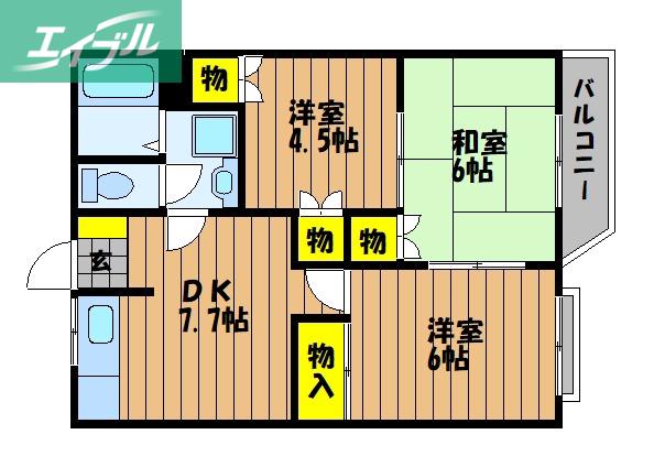 ひらきガーデンハイツII(3DK/2階)の間取り写真