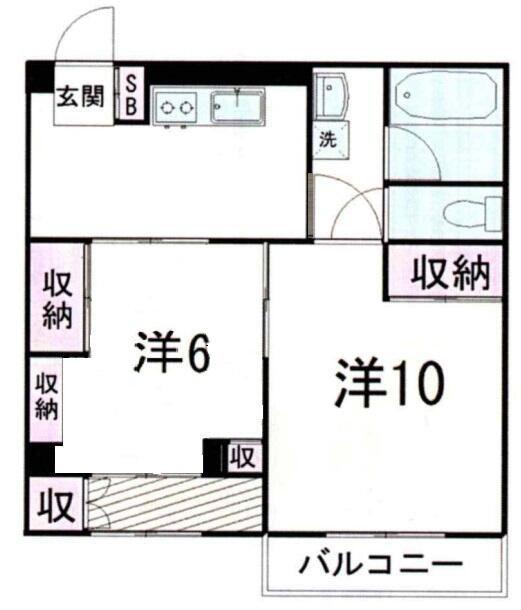 レジデンシャル幸町(2LDK/2階)の間取り写真