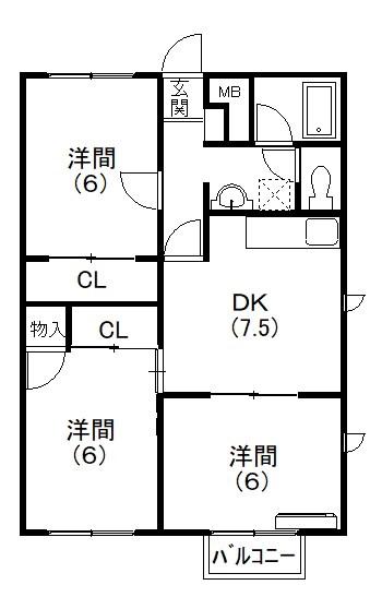メゾンドふみII(3DK/2階)の間取り写真