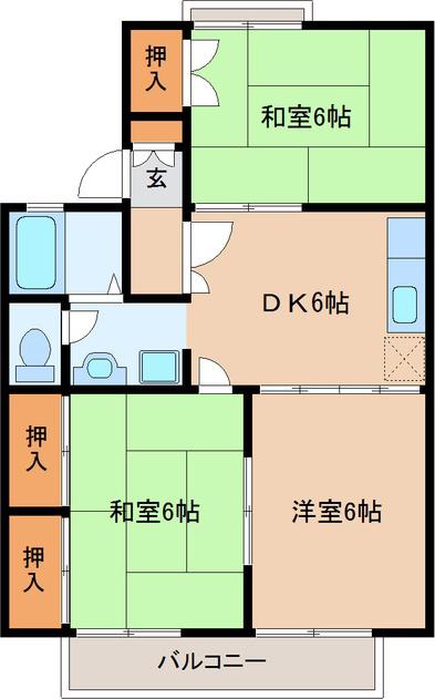 ファーストパインハイツB(3DK/1階)の間取り写真