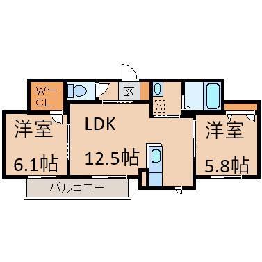 ベレオ西浜ハーモニーガーデン(2LDK/2階)の間取り写真
