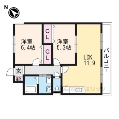 アースマーシーマンションⅡ(2LDK/2階)の間取り写真