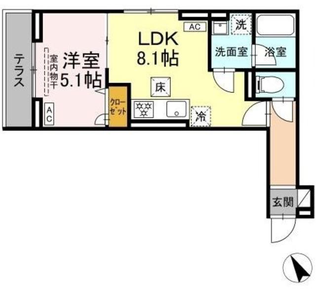 セレスティア桜上水(1LDK/1階)の間取り写真