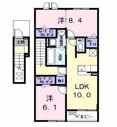 ウイングKVII(2LDK/2階)の間取り写真