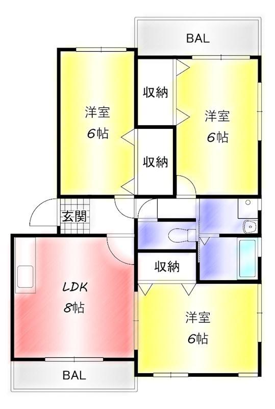 フーオーレスト山水(3LDK/2階)の間取り写真