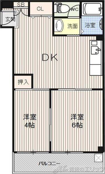 アパートメント吹田II(2DK/3階)の間取り写真