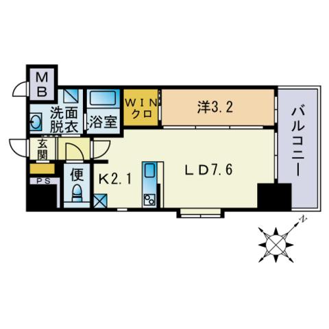 ネストピア博多祇園(1LDK/9階)の間取り写真