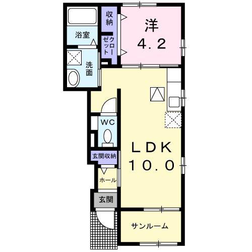 JR鹿児島本線 八代駅 バス乗車時間:27分 最寄りバス停で下車 徒歩7分 2階建 築7年(1LDK/1階)の間取り写真