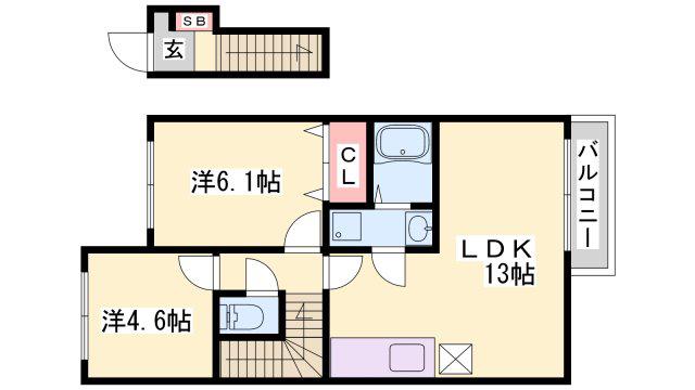 メゾンドフルール(2LDK/2階)の間取り写真