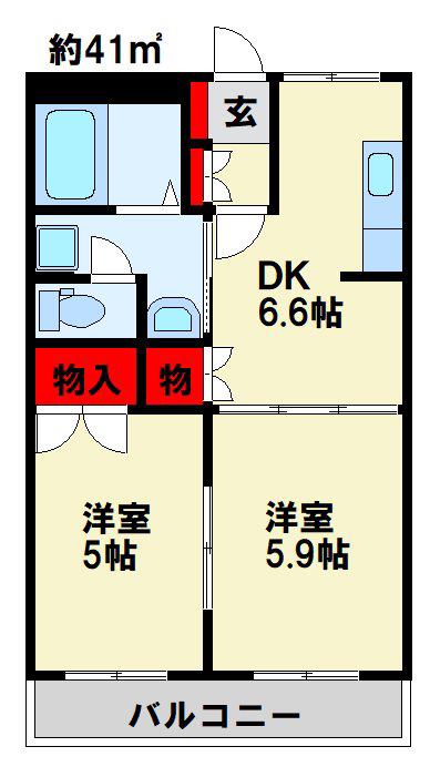 ソレイユ壱番館(2DK/2階)の間取り写真
