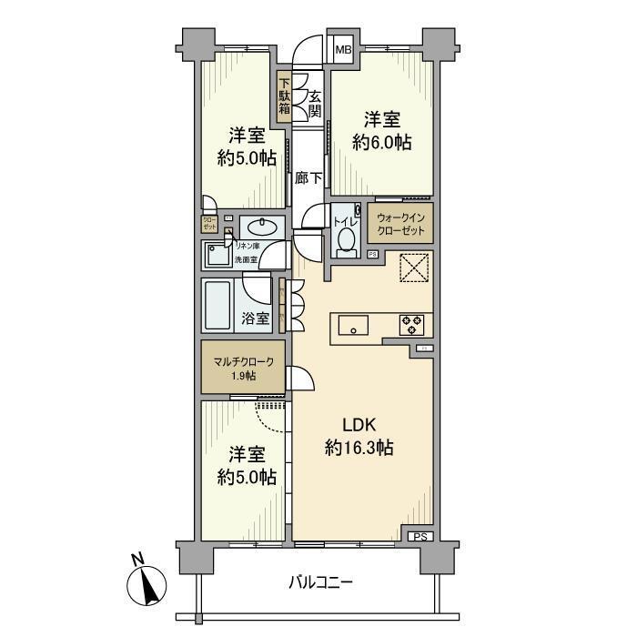 グランリビオ浜田山(3LDK/2階)の間取り写真