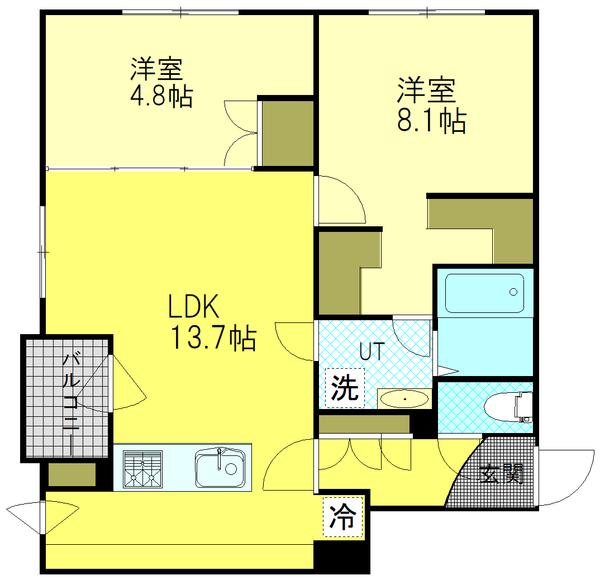 COMSAP新札幌II(2LDK/5階)の間取り写真