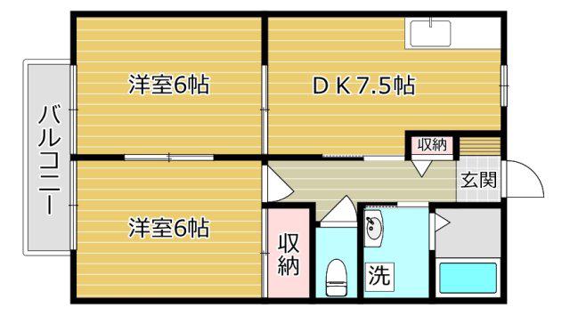 ドミール津之江(2DK/2階)の間取り写真