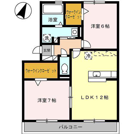 ロイヤルガーデン染地台B(2LDK/3階)の間取り写真