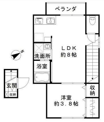 HAUOLI山王(1LDK/2階)の間取り写真