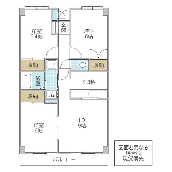 パークヒルズマルキ 1(3LDK/2階)の間取り写真